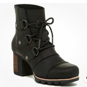 SOREL Addington Black Leather Waterproof Lace Up Women's Boots NL2360-010